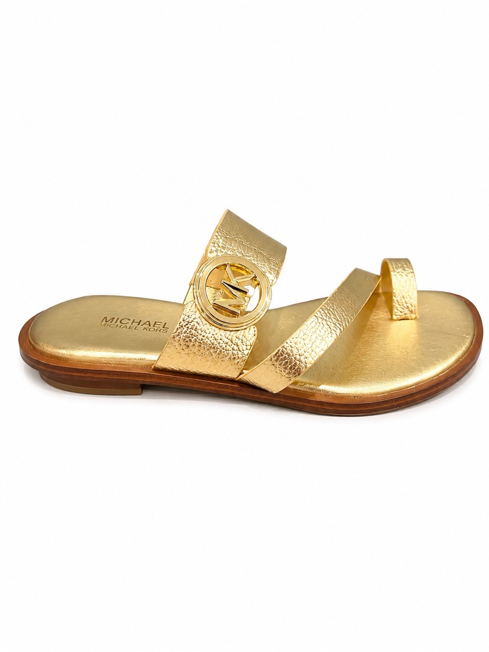 Michael Kors Metallic Gold Leather Toe-Ring Slide Sandal
